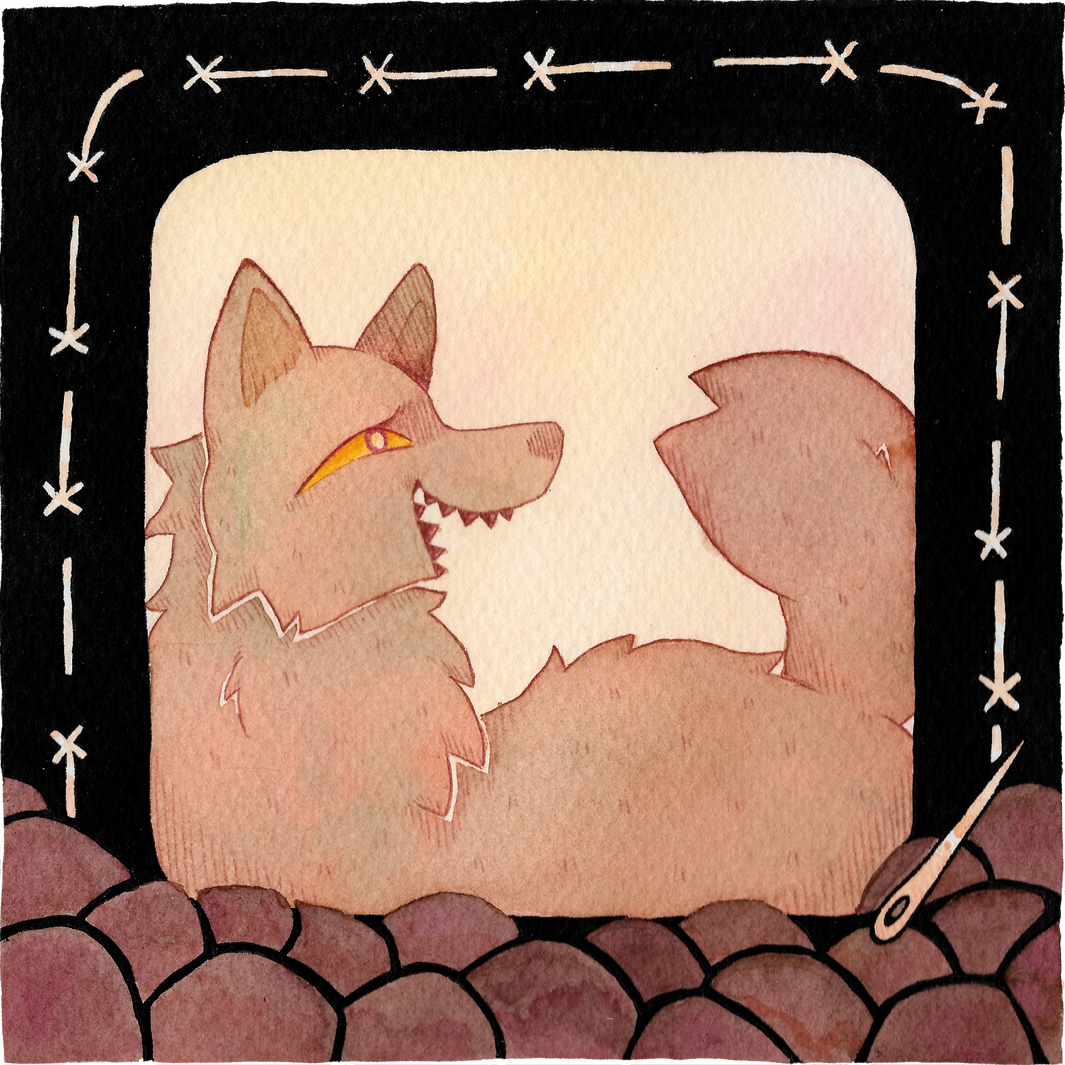 Illustrationsserie "Der Wolf und die sieben jungen Geißlein"; 2022; Farbtusche auf Aquarellpapier