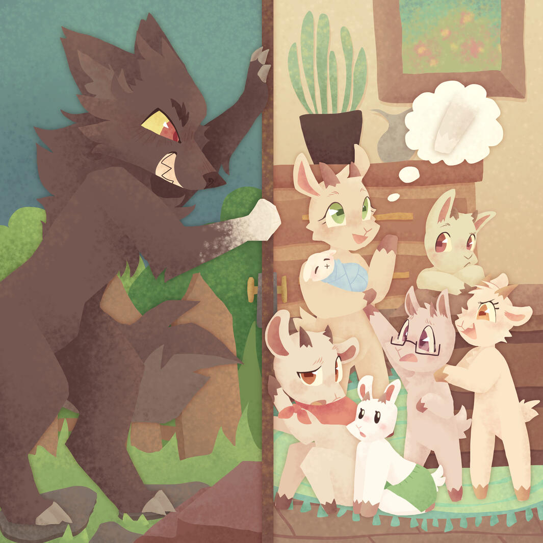 Illustrationsserie "Der Wolf und die sieben jungen Geißlein"; 2022; Clip Studio Paint